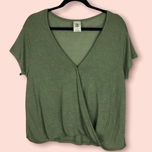 We The Free Hoffman Crossover V-Neck Blouse Knit Green X-Small